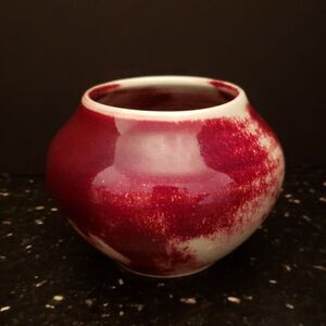 Ceramic Art Pottery Vase Celadon Ruby Red Glazed Signed Vintage